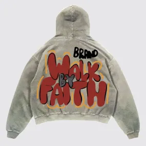 Walk by Faith Based Brand Streetwear Hoodie Trending Baggy Fit Oversized