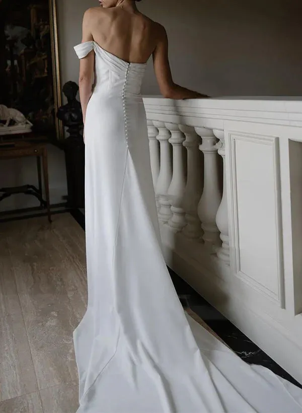 White Sheath One-Shoulder Sleeveless Satin Wedding Dresses