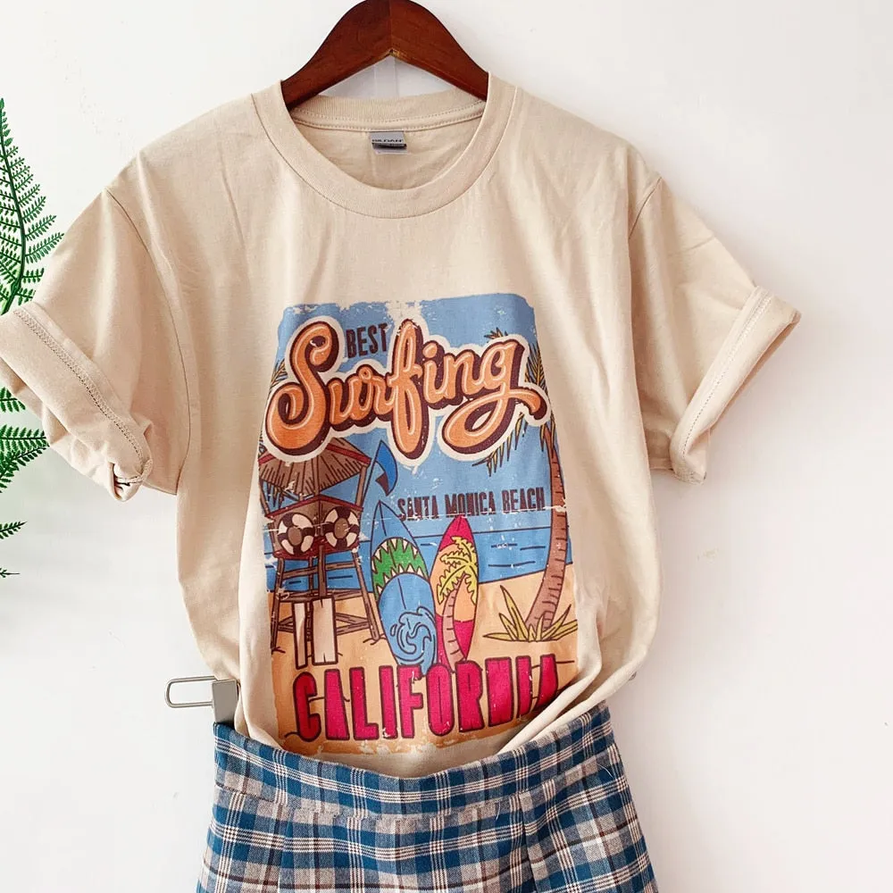 Womens Retro Overized Vintage T-Shirt Santa Monica