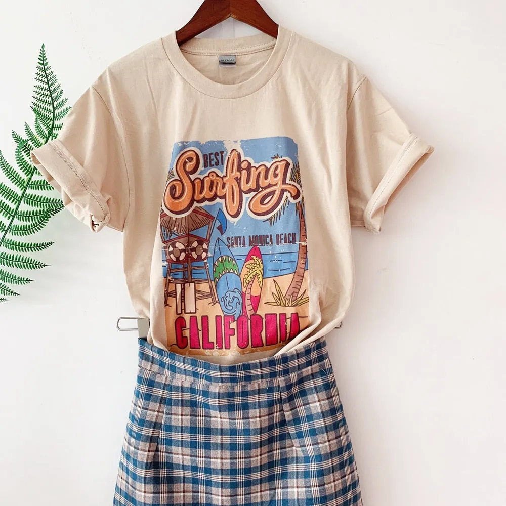 Womens Retro Overized Vintage T-Shirt Santa Monica