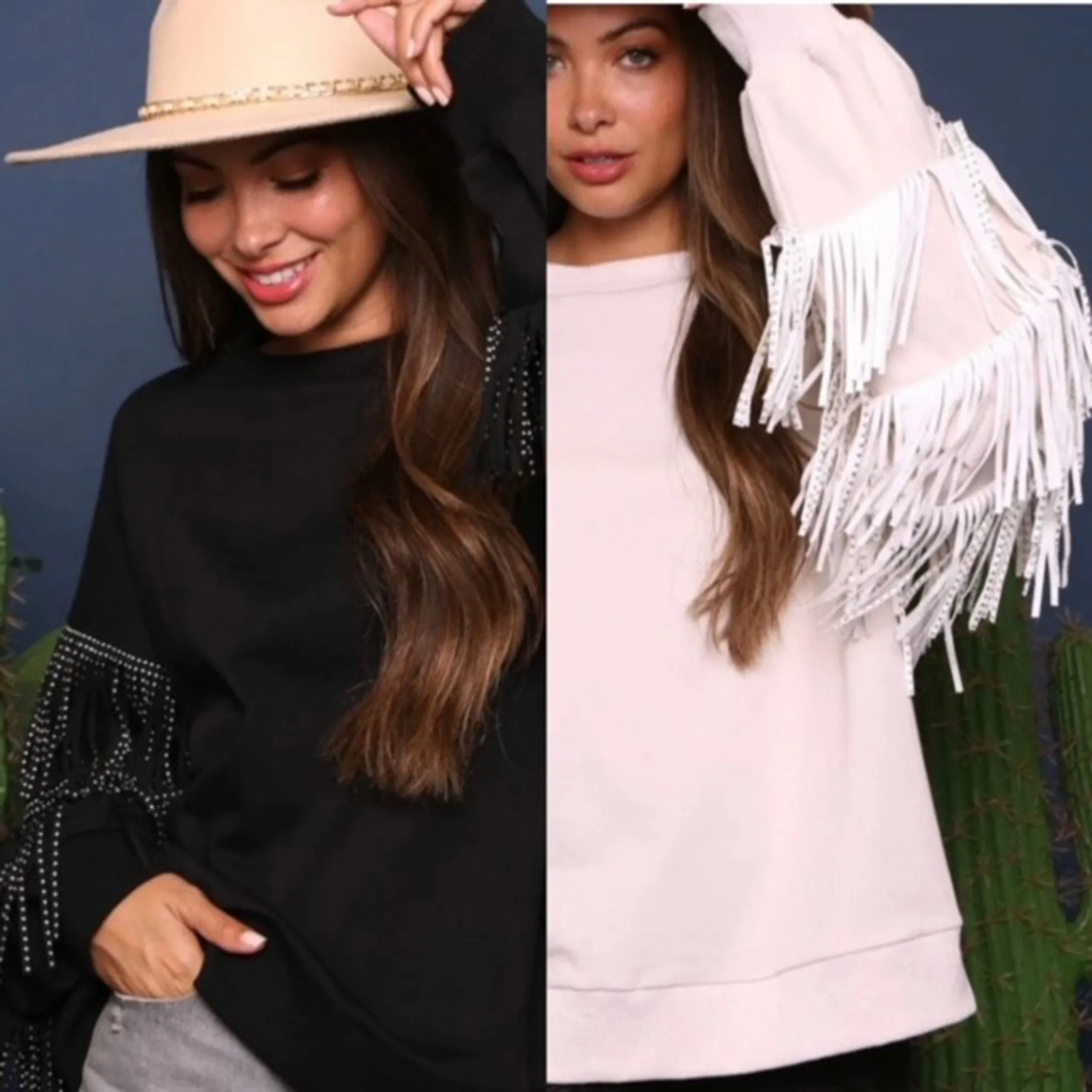 Women's Solid Fringe Sleeve Sweater